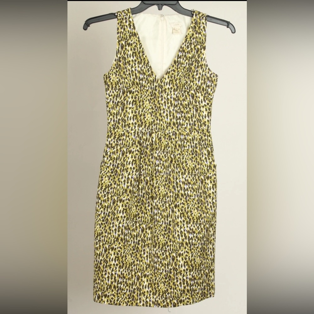 J. Crew Dress Women’s 2 Green Sheath Sleeveless Lined Stretch V Neck Pockets